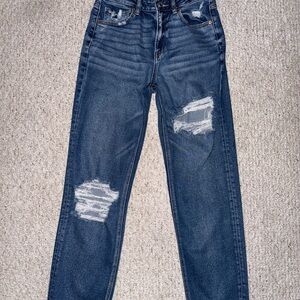 8 X-Long American Eagle Outfitters Dark Blue Distressed Straight Leg Jeans